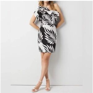 WHBM One-Shoulder Jacquard Midi Dress Size 12